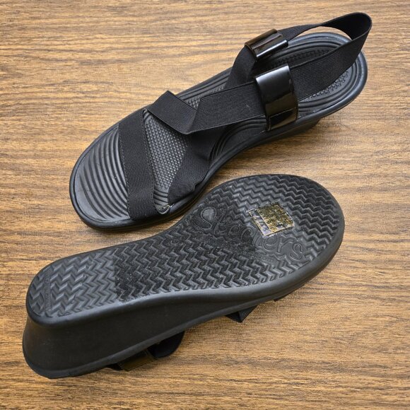 SKECHERS Cali Women's Ramblers Black Strappy Wedge Open Toe Sandals - Size 9M - Picture 16 of 16